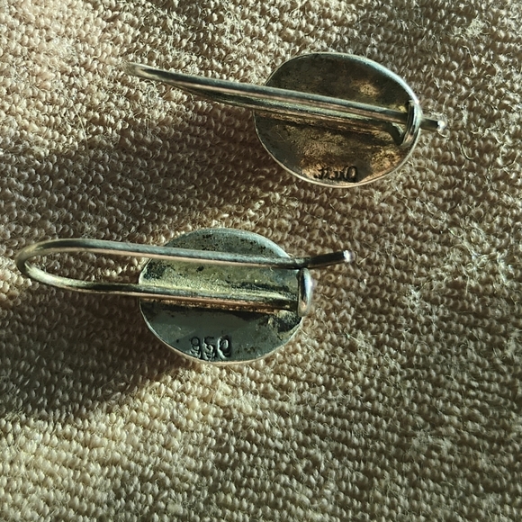 950 Silver Lapis Oval Shape Drop Earrings - Picture 2 of 4